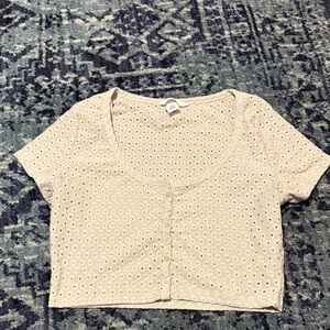 Cream Button-Up Eyelet Crop Top